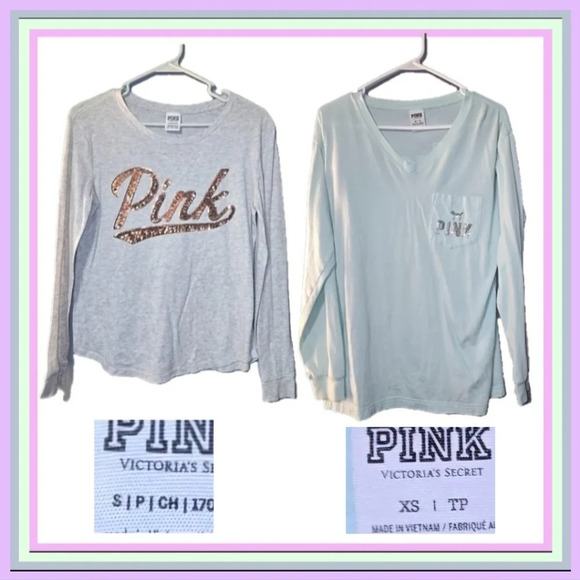 PINK Victoria's Secret Tops - Victoria’s Secret PINK Long Sleeve Bling T-shirts HTF (XS/S)